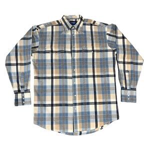 Vtg Wrangler Western Shirt Mens LG Pearl Snap Cowboy Long Sleeve Blue Plaid READ